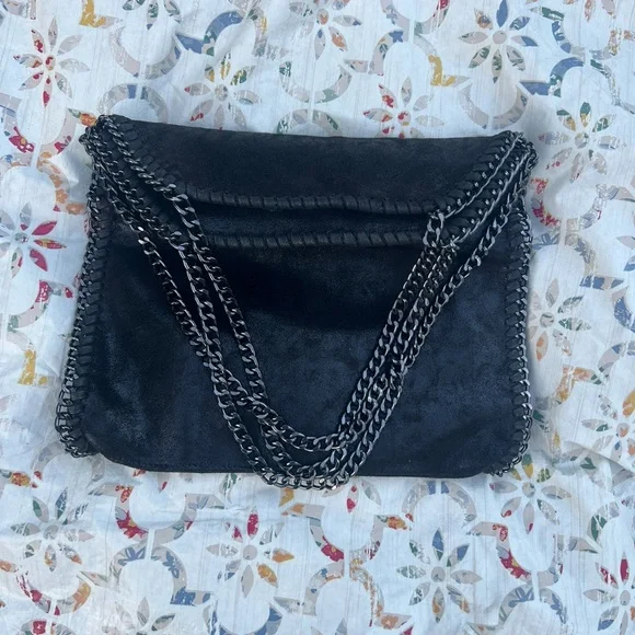 Gunmetal metallic chain link handle handbag/tote - Picture 10 of 16